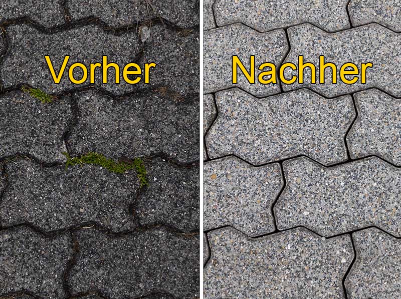 Vergleich vor und nach der Pflasterreinigung